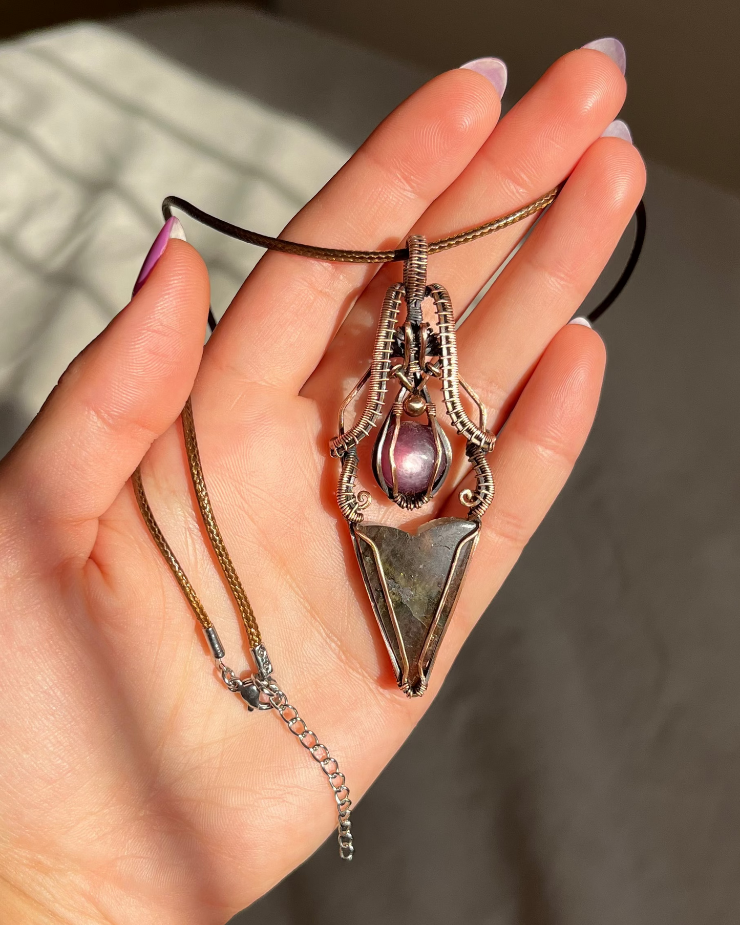 שרשרת נחושת ספקטרולייט עם לפידולייט